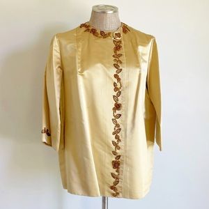 Vintage Gold Bead Embellished Silk Blend Swing Coat